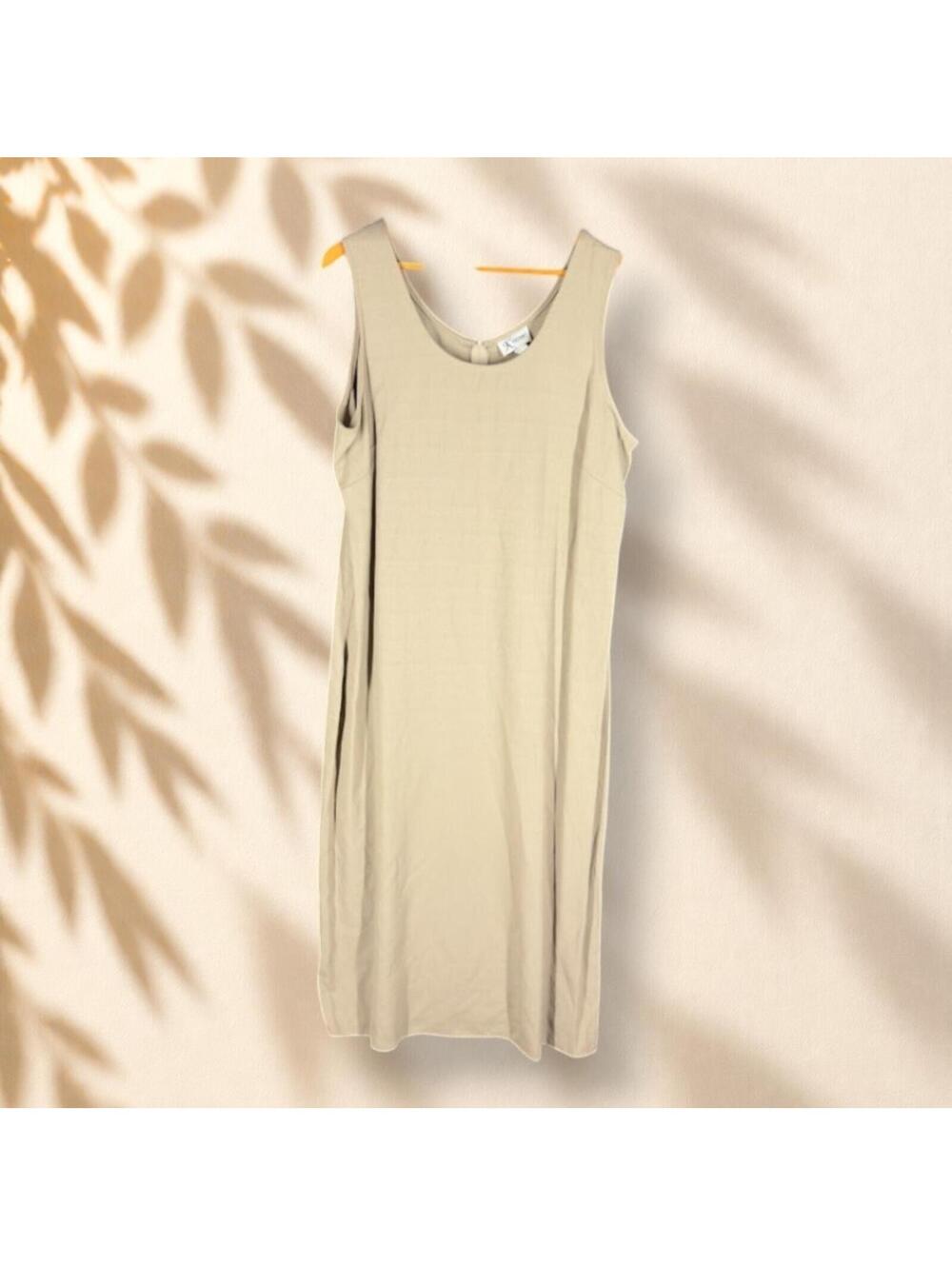 K Studio Dress Women 18 Plus Beige Maxi Long Sleeveless Zipper Casual Boho